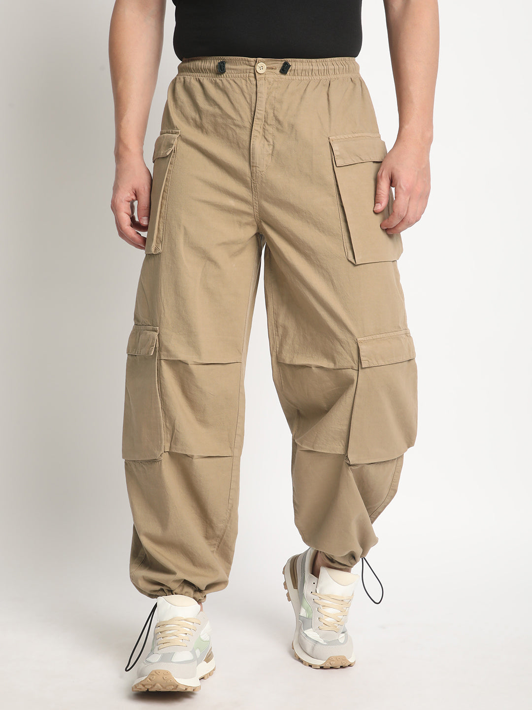 Beige Baggy Cargo Pants Men Men's Ivory Beige Parachute Fit