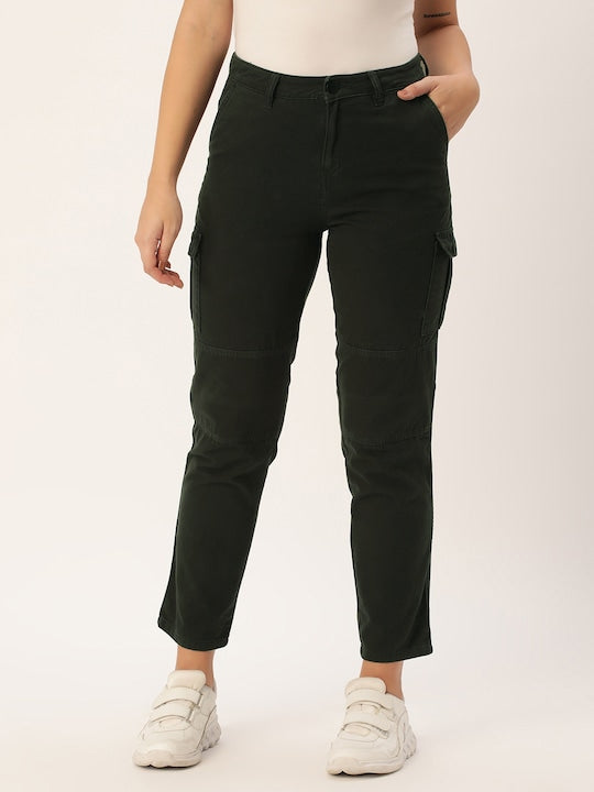 Women Alpine Green Slim Fit Solid Cargo Trousers – MINTOBAY