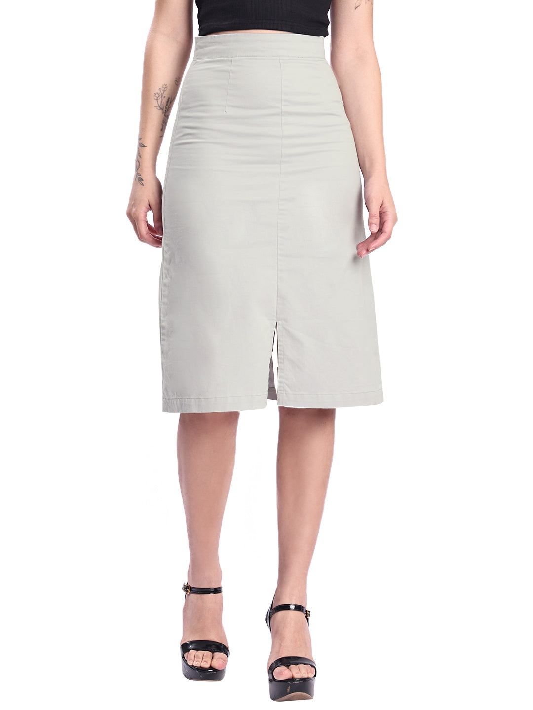 Women Grey Solid Midi Skirt