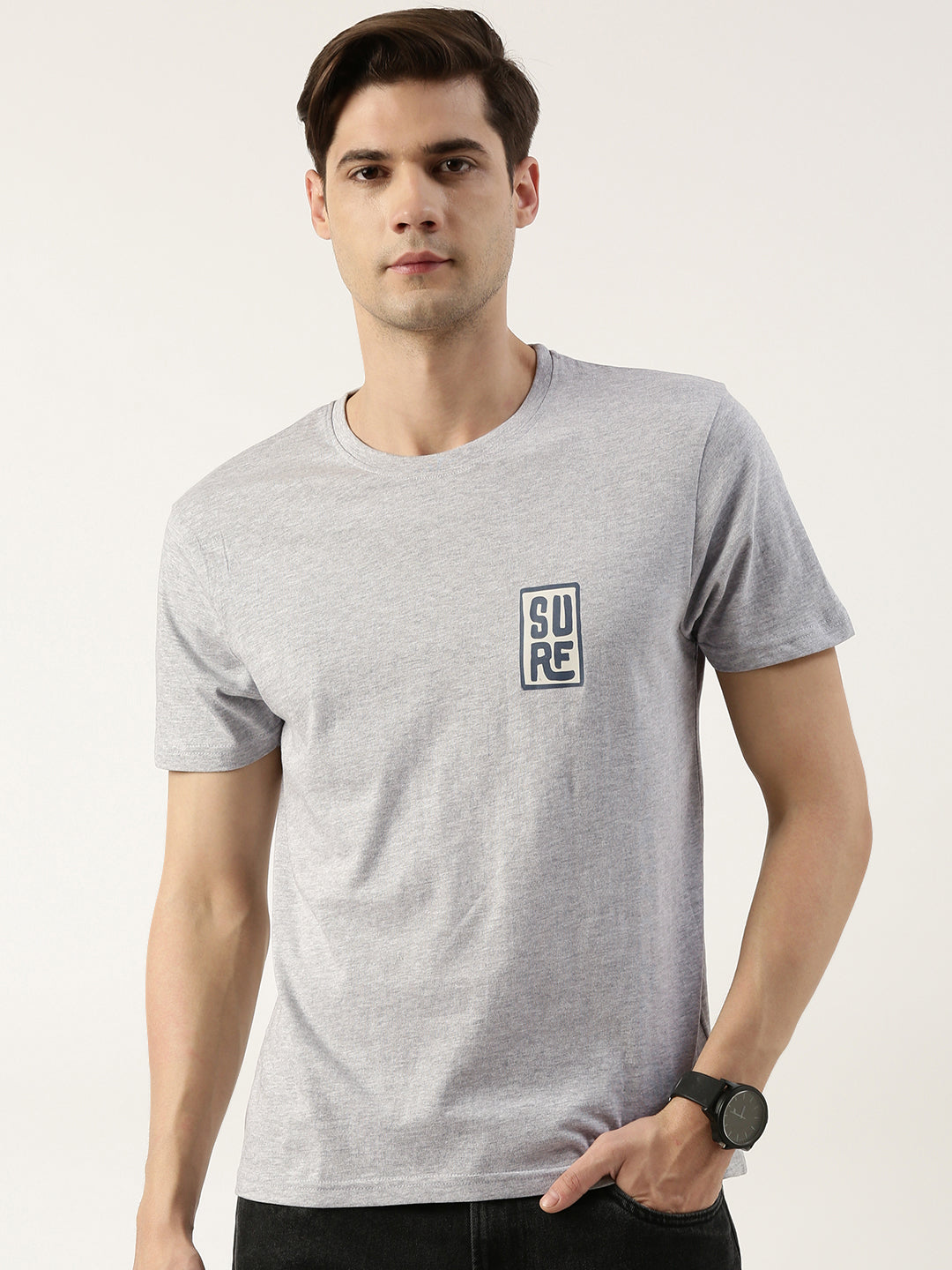 Men Light Grey Regular Fit Graphic Printed T-Shirt