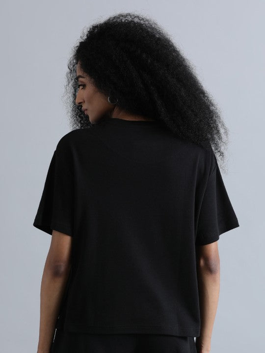 Women Black Graphic Print Short Sleeve Oversized T-Shirt