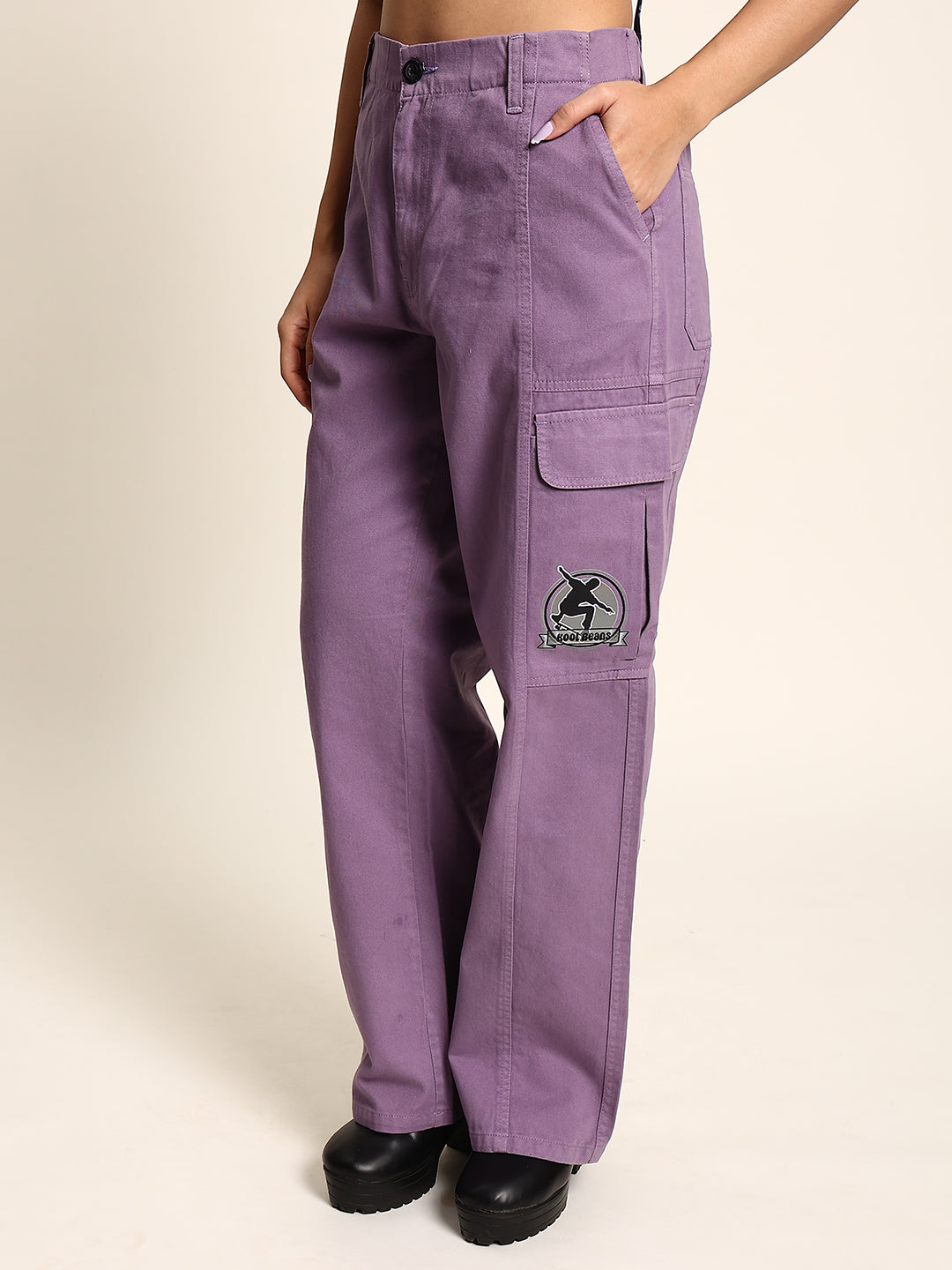 Women's Chic Orchid Mist Cargo Pants with Contrast Stitch