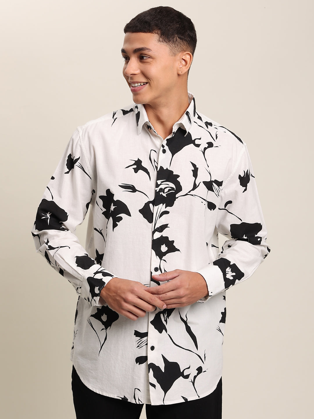 Men Black Printed Full Sleeves Shirt