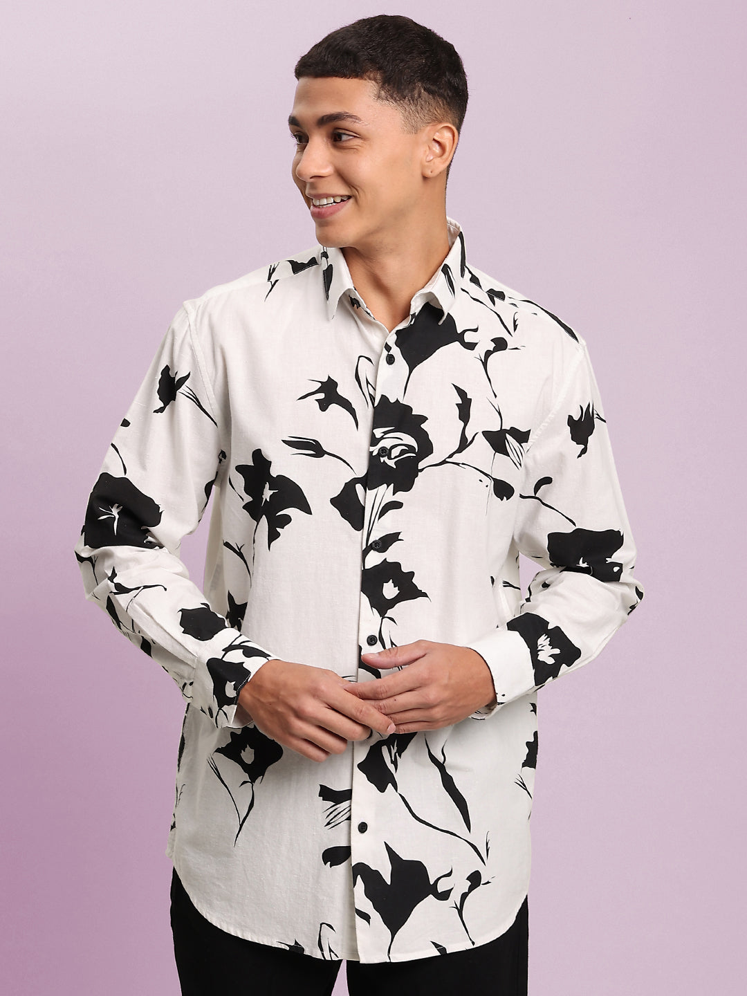 Men Black Printed Full Sleeves Shirt