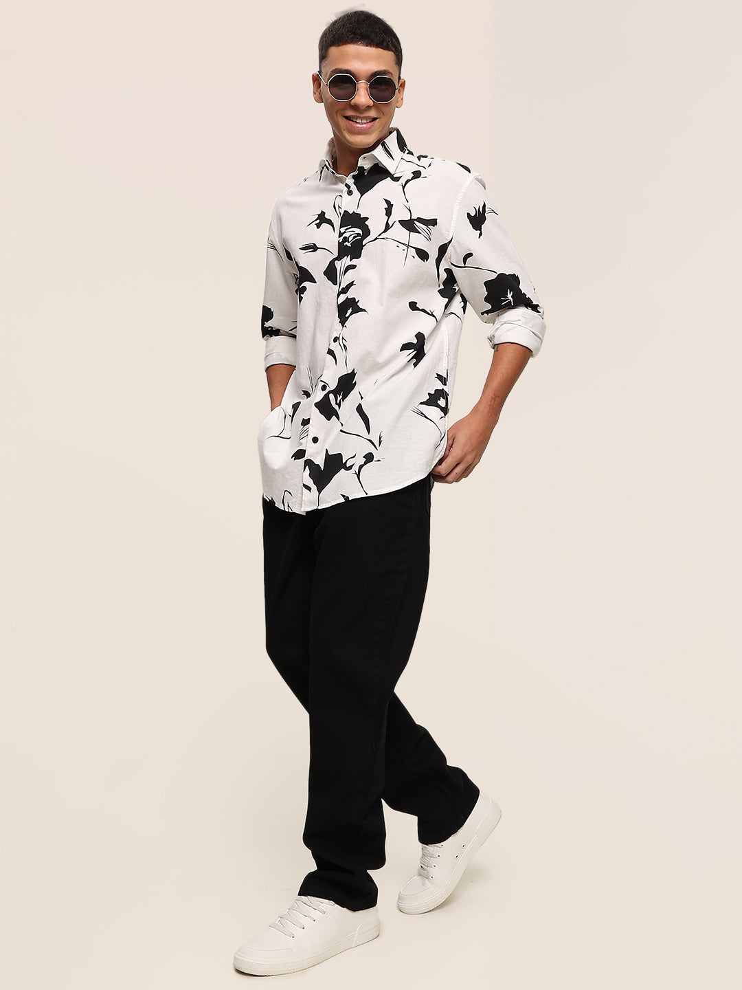 Men Black Printed Full Sleeves Shirt