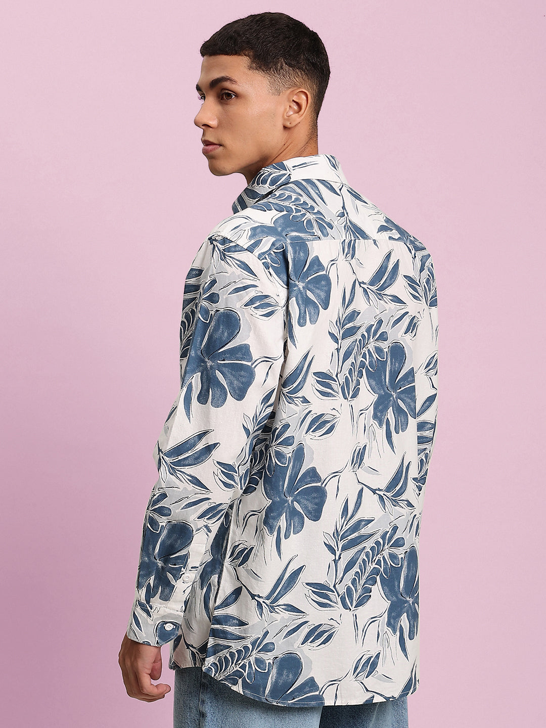 Men Blue Printed Full Sleeves Shirt