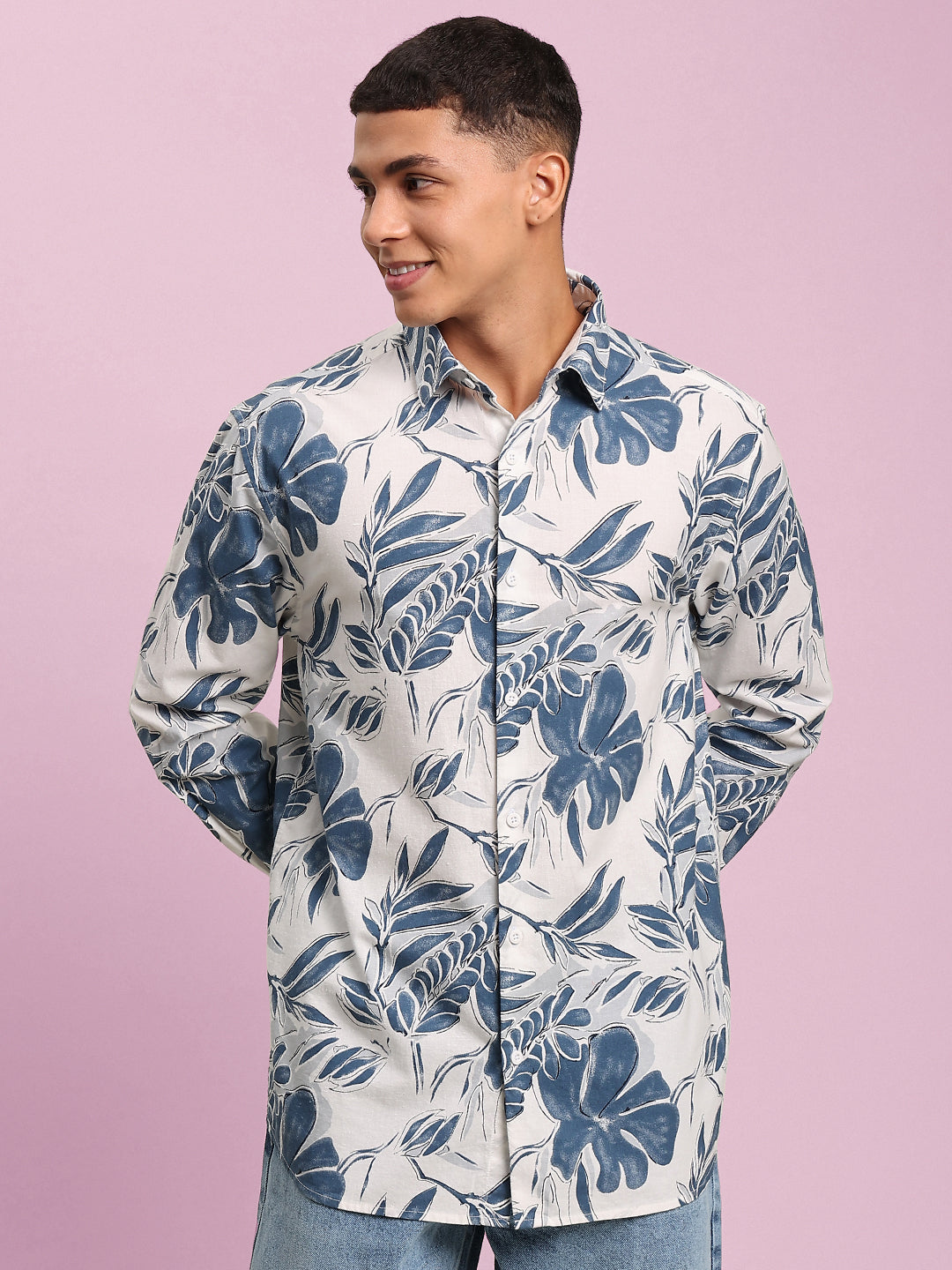 Men Blue Printed Full Sleeves Shirt