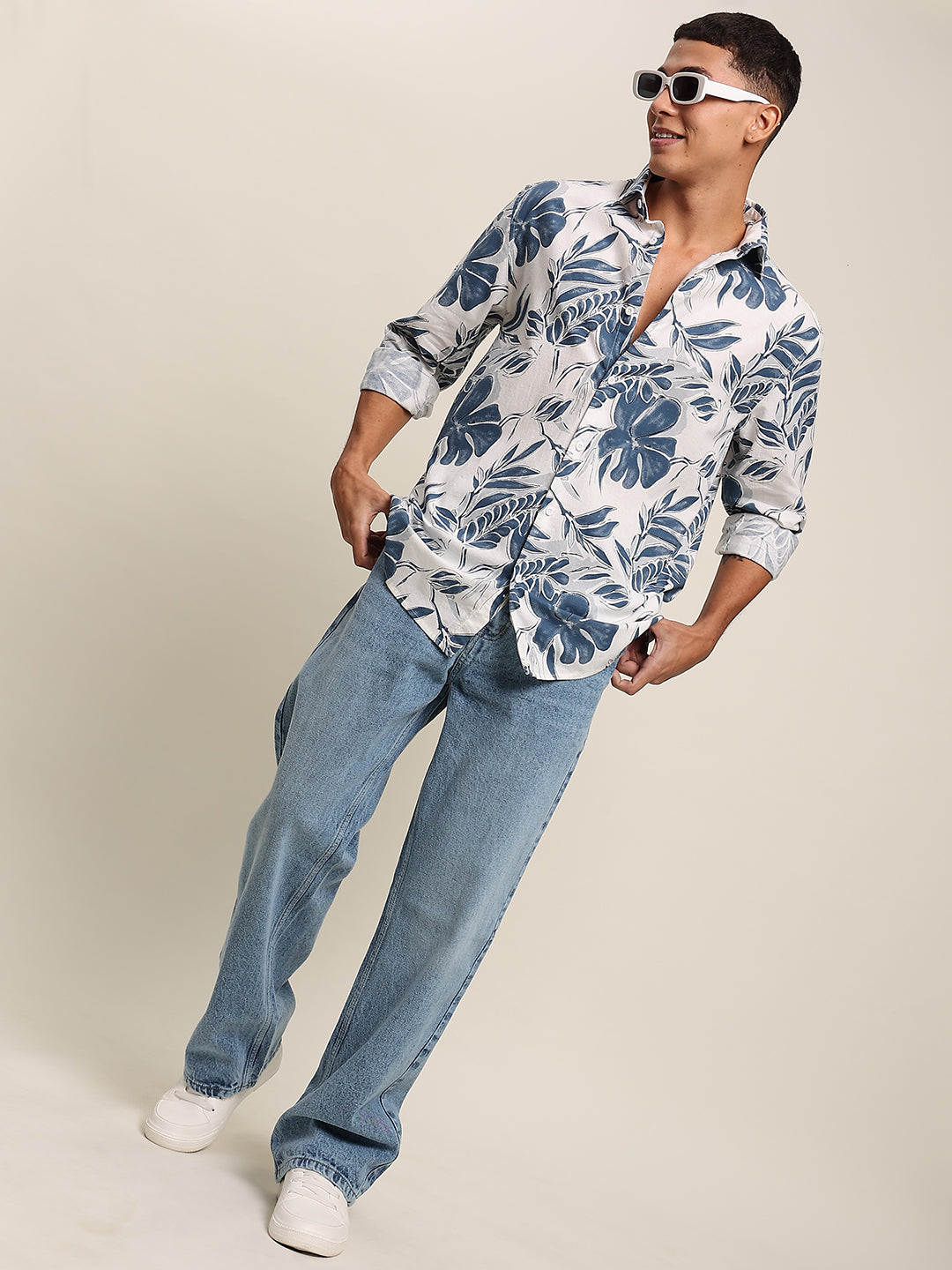 Men Blue Printed Full Sleeves Shirt