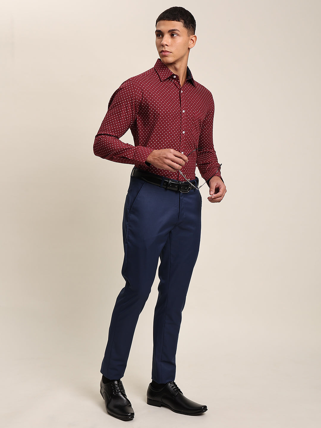 Men Maroon Printed Cotton Formal Shirt