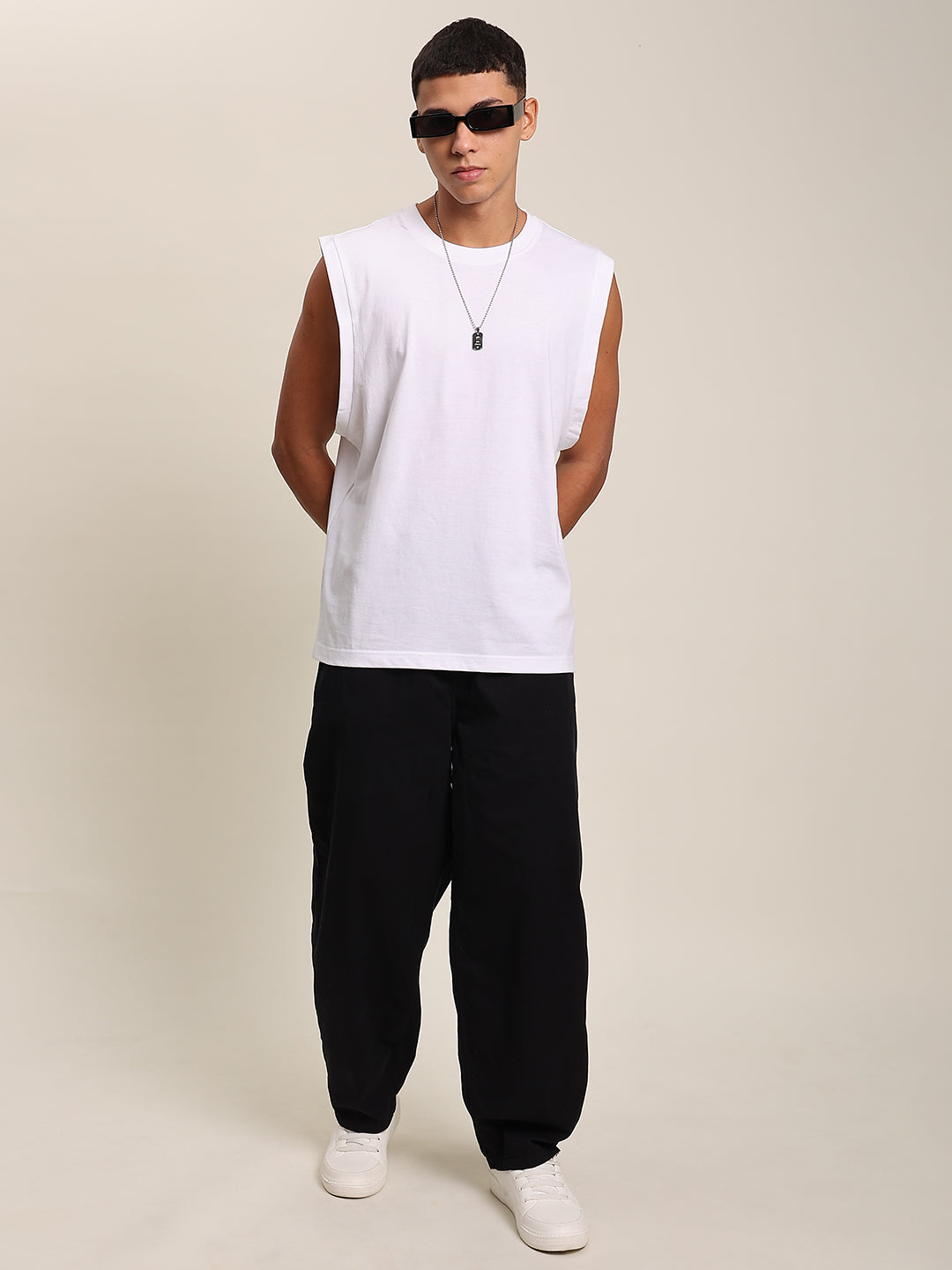 Men Black Baggy Fit Solid Slip-on Trousers