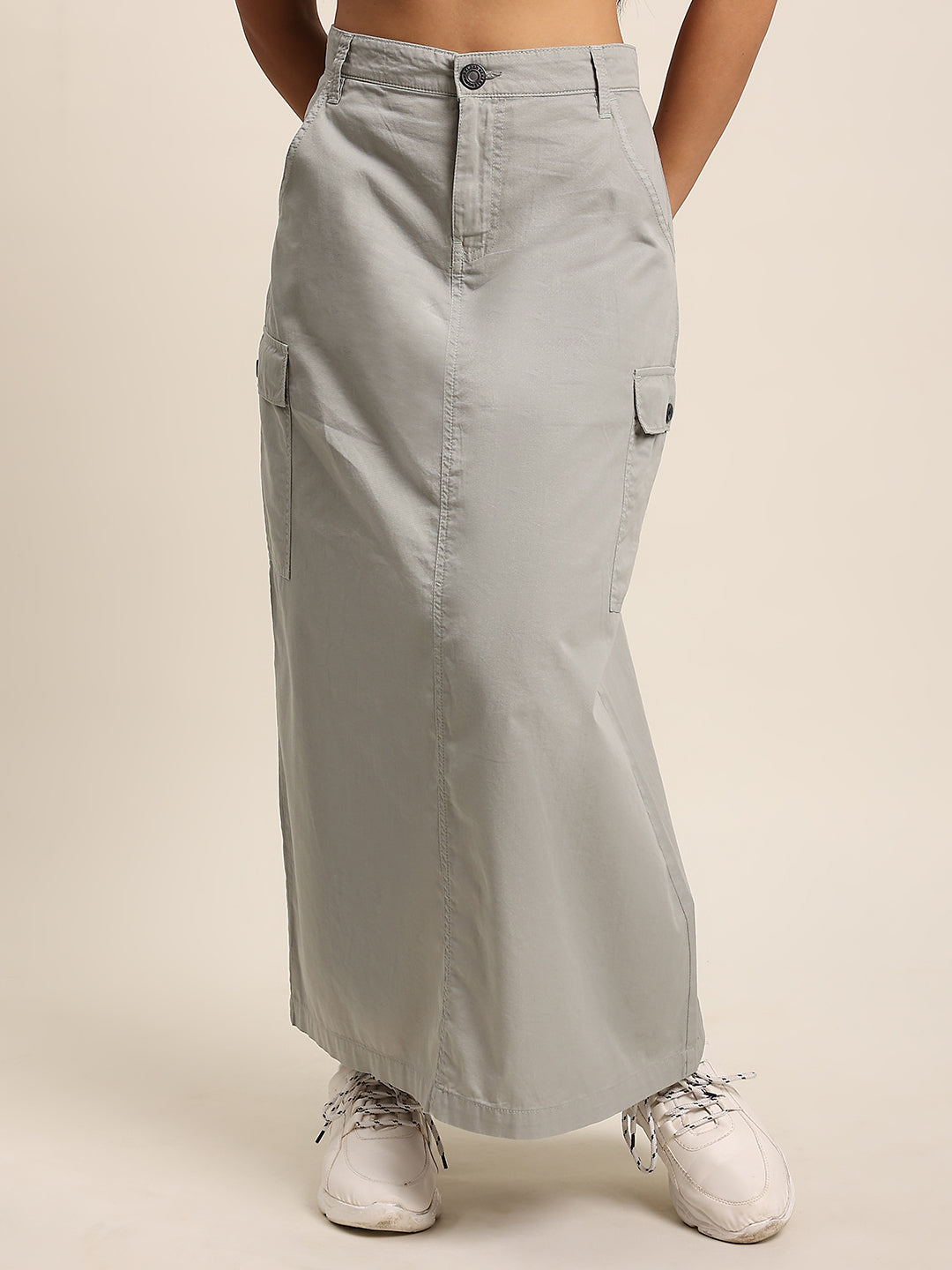 Women Neutral Grey High Rise Cargo Skirt