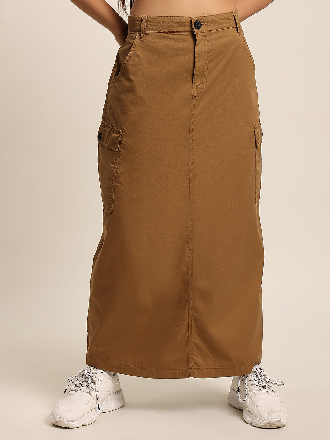 Women Bronze Mist High Rise Cargo Skirt