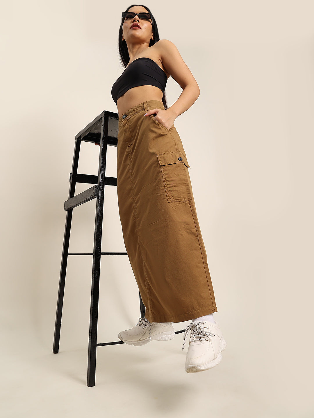 Women Bronze Mist High Rise Cargo Skirt