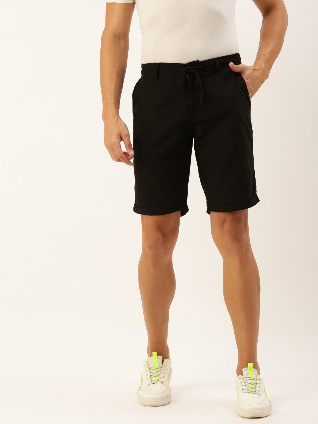 Men Black Slim Fit Solid Casual Shorts