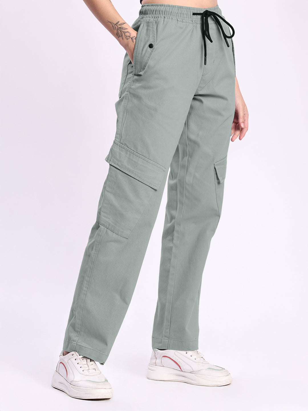 Women Grey Relax Fit Cargo Trousers