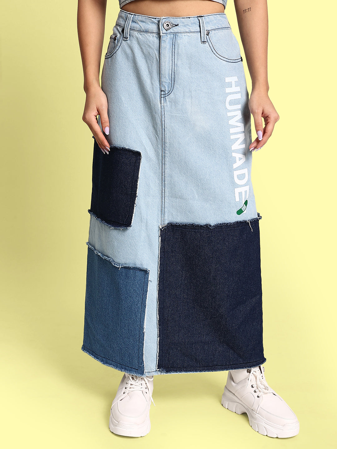 Women's Fashionable Blue Denim Patchwork Skirt