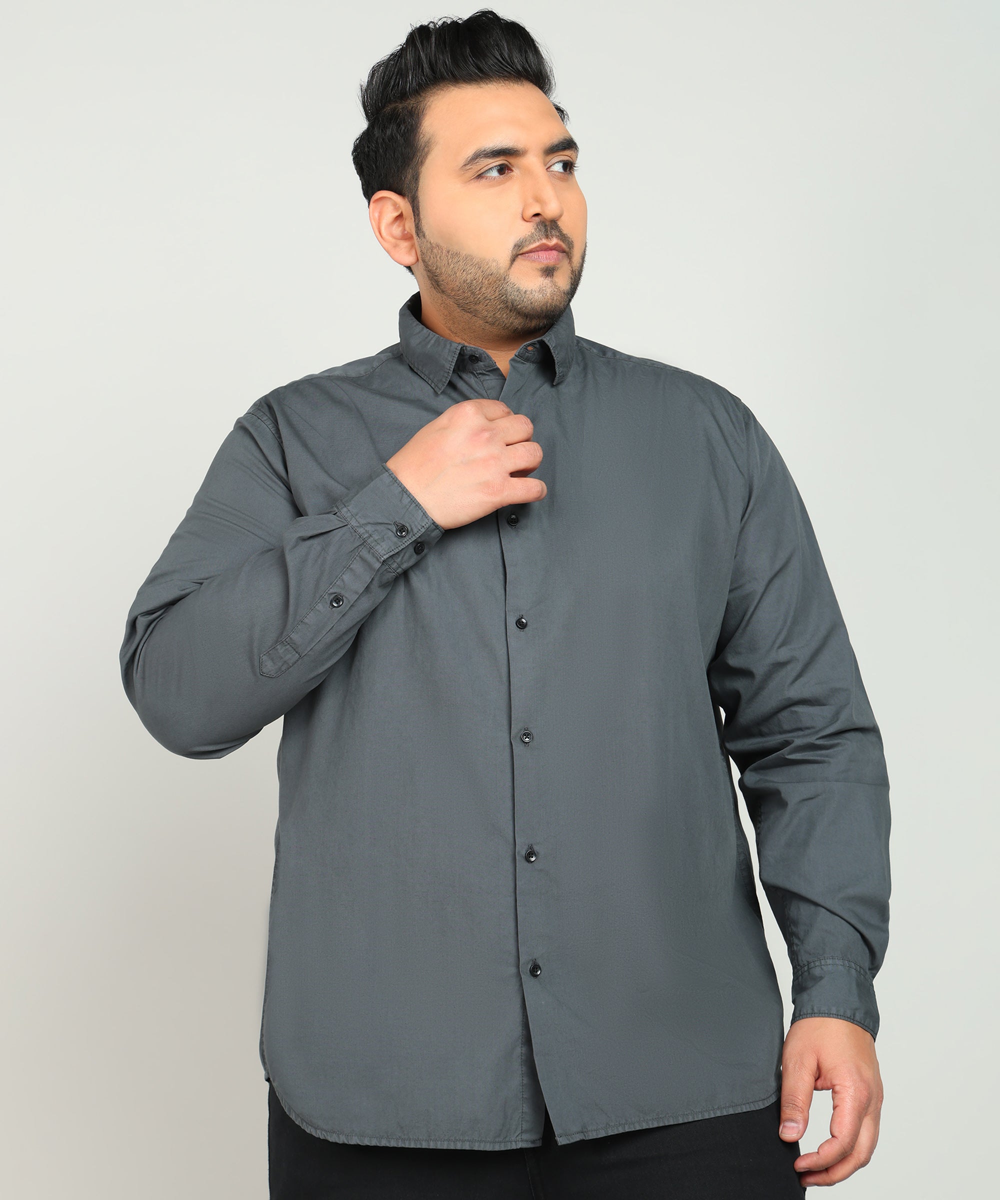 Men Dark Grey Regular Fit Solid Pure Cotton Casual Shirt