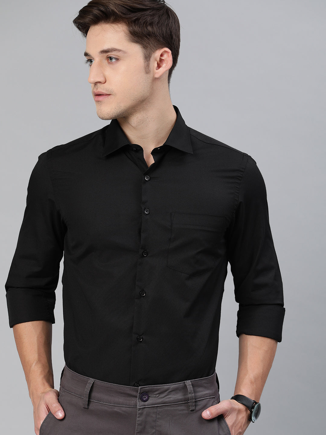 Men Black Solid Slim Fit Formal Shirt