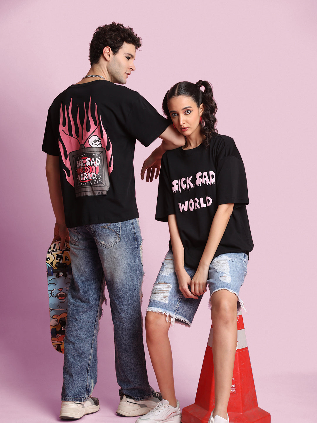 Gender Fluid Oversize Fit  Black Sick Sad World T Shirt