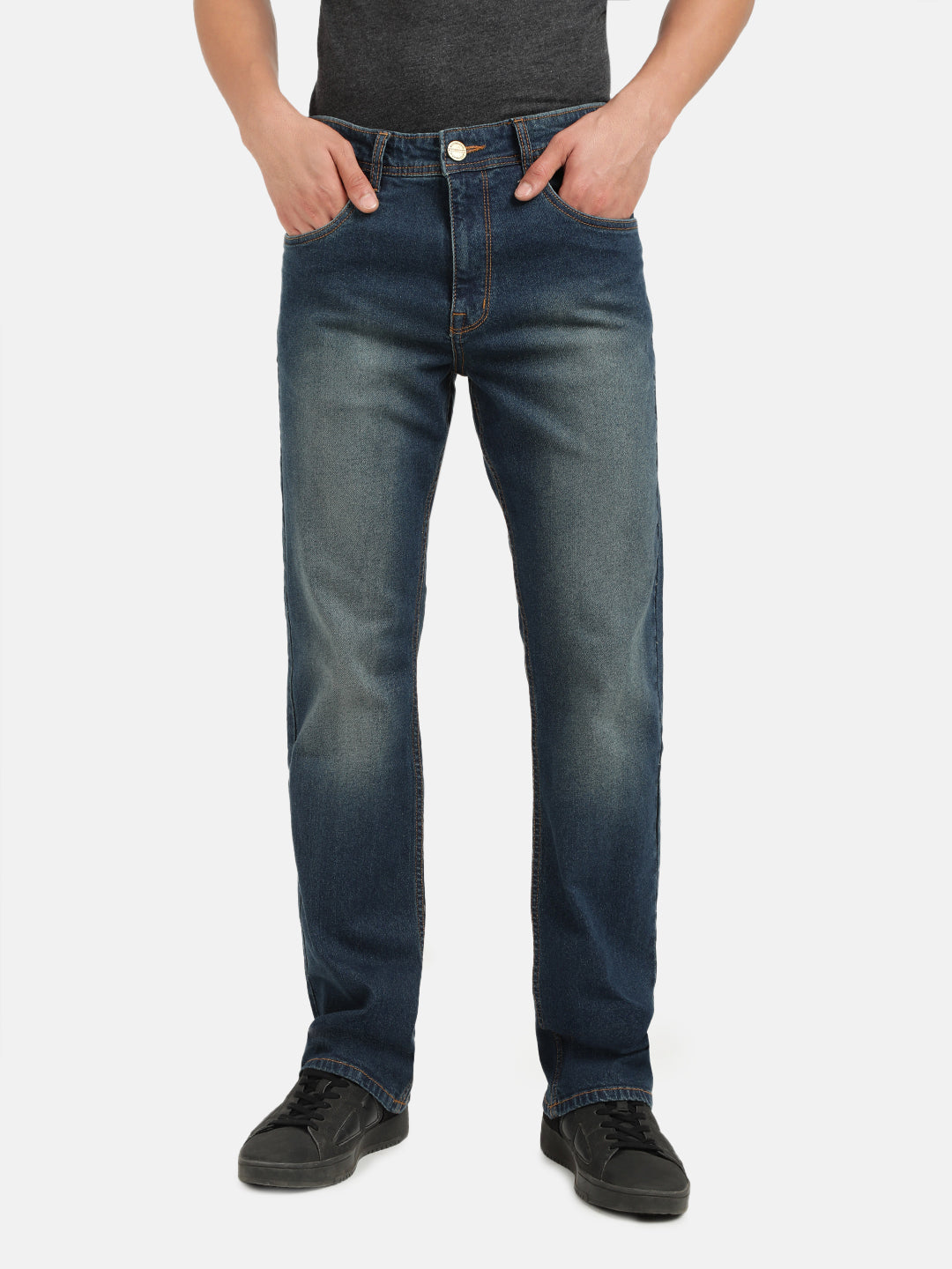 Men Dark Blue Boot-Cut Solid Jeans