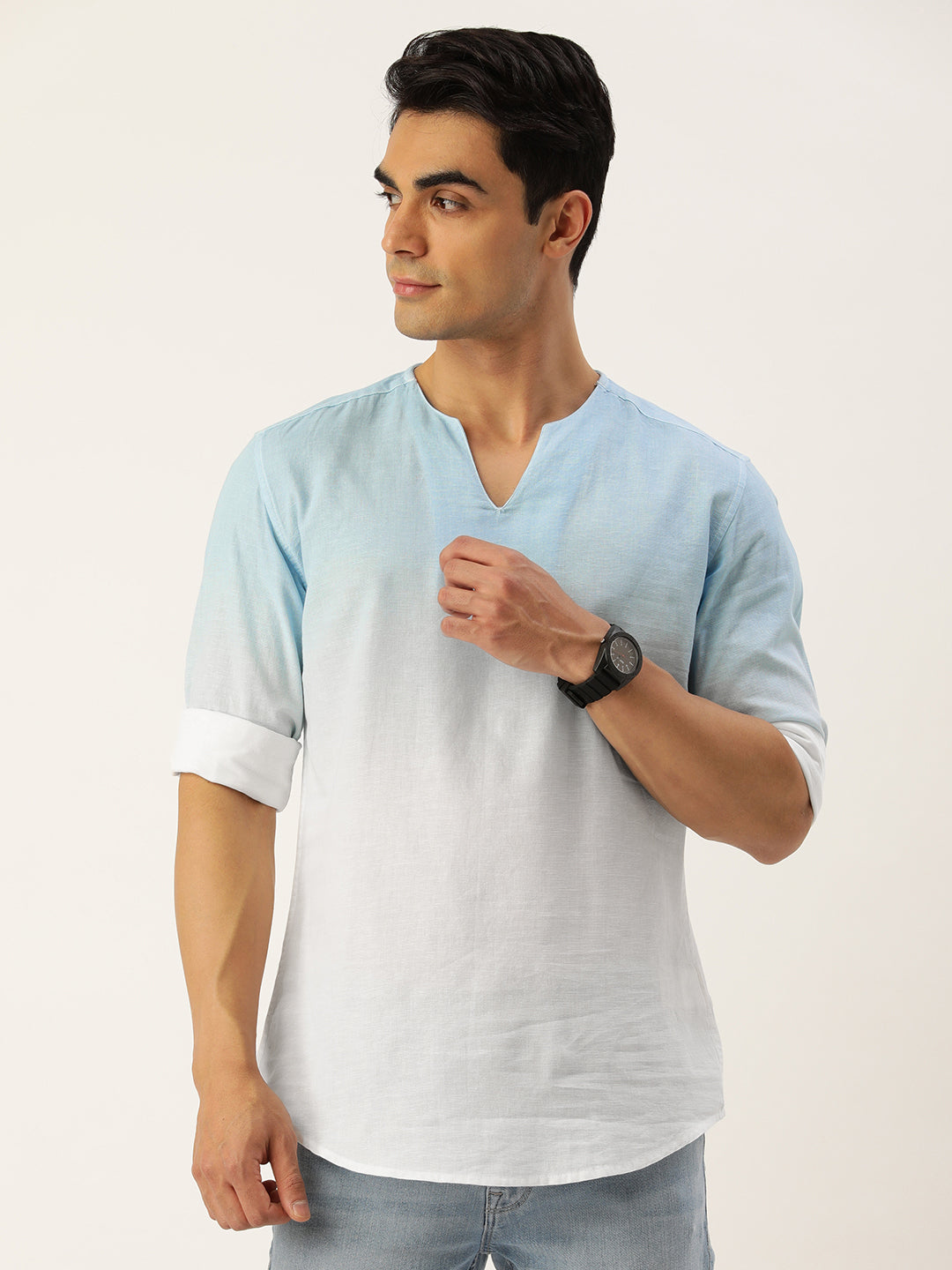 Men Angel Blue Slim Fit Solid Ombre Kurta