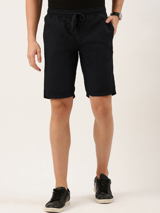 Men Black Regular Fit Solid Casual Shorts