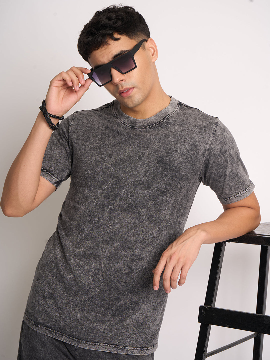 Men Grey Acid wash Oversize T Shirt