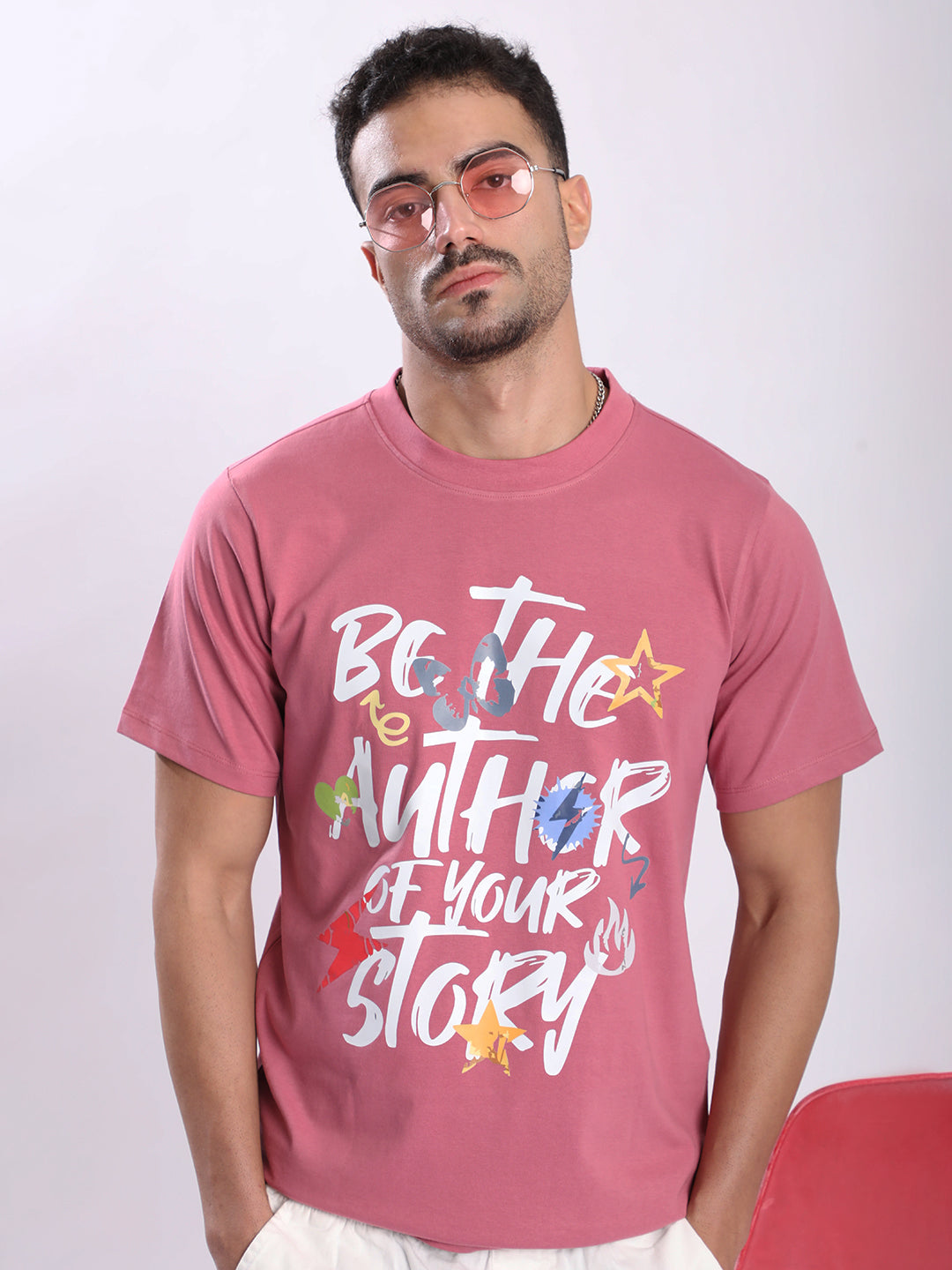 Men Pink Typography Print T-shirt
