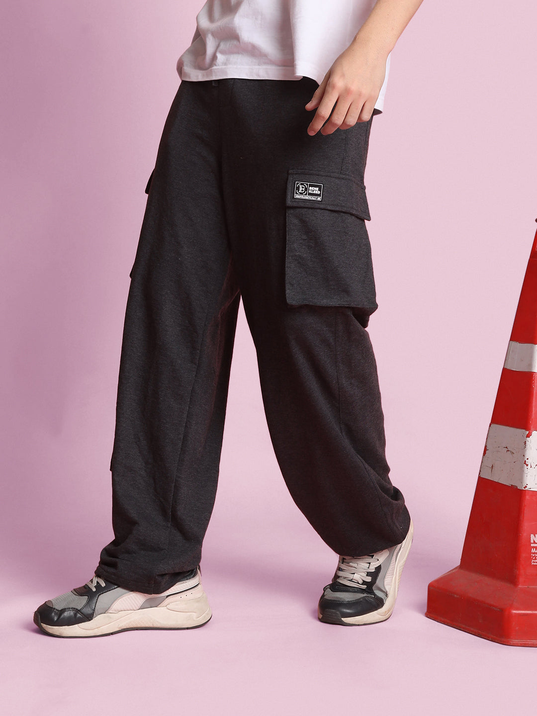 Men Grey Loose Balloon Cargo trouser