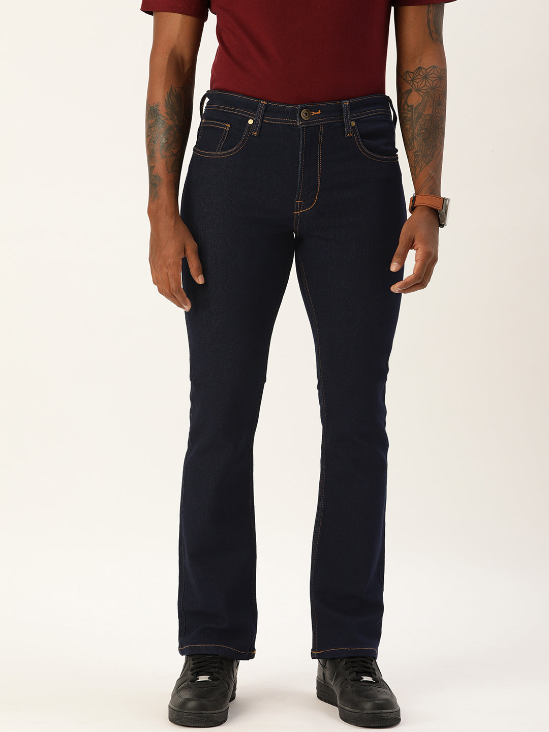 Men Blue Boot-Cut Solid Jeans