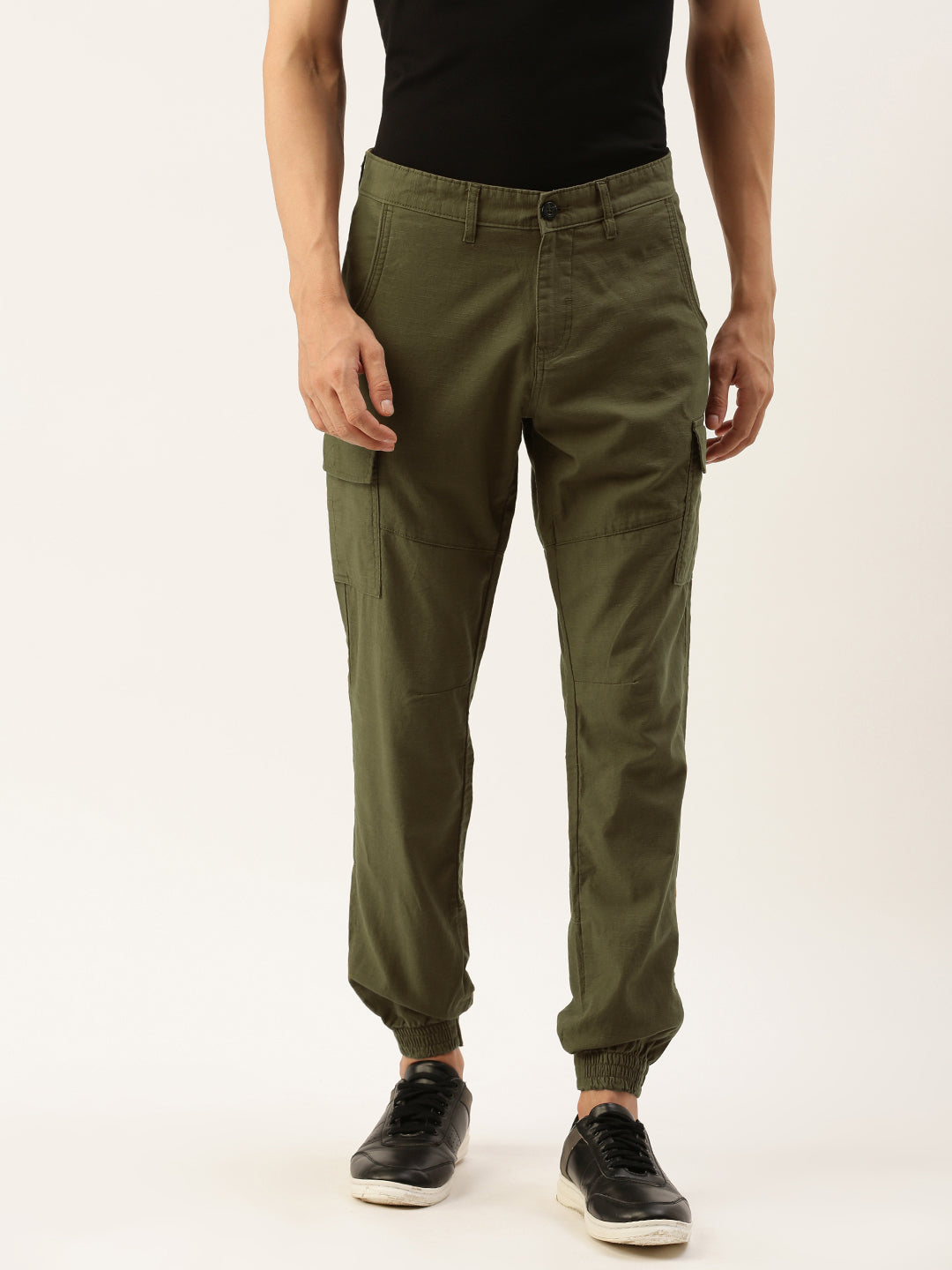 Men Forest Green Slim Fit Solid Cargo Jogger