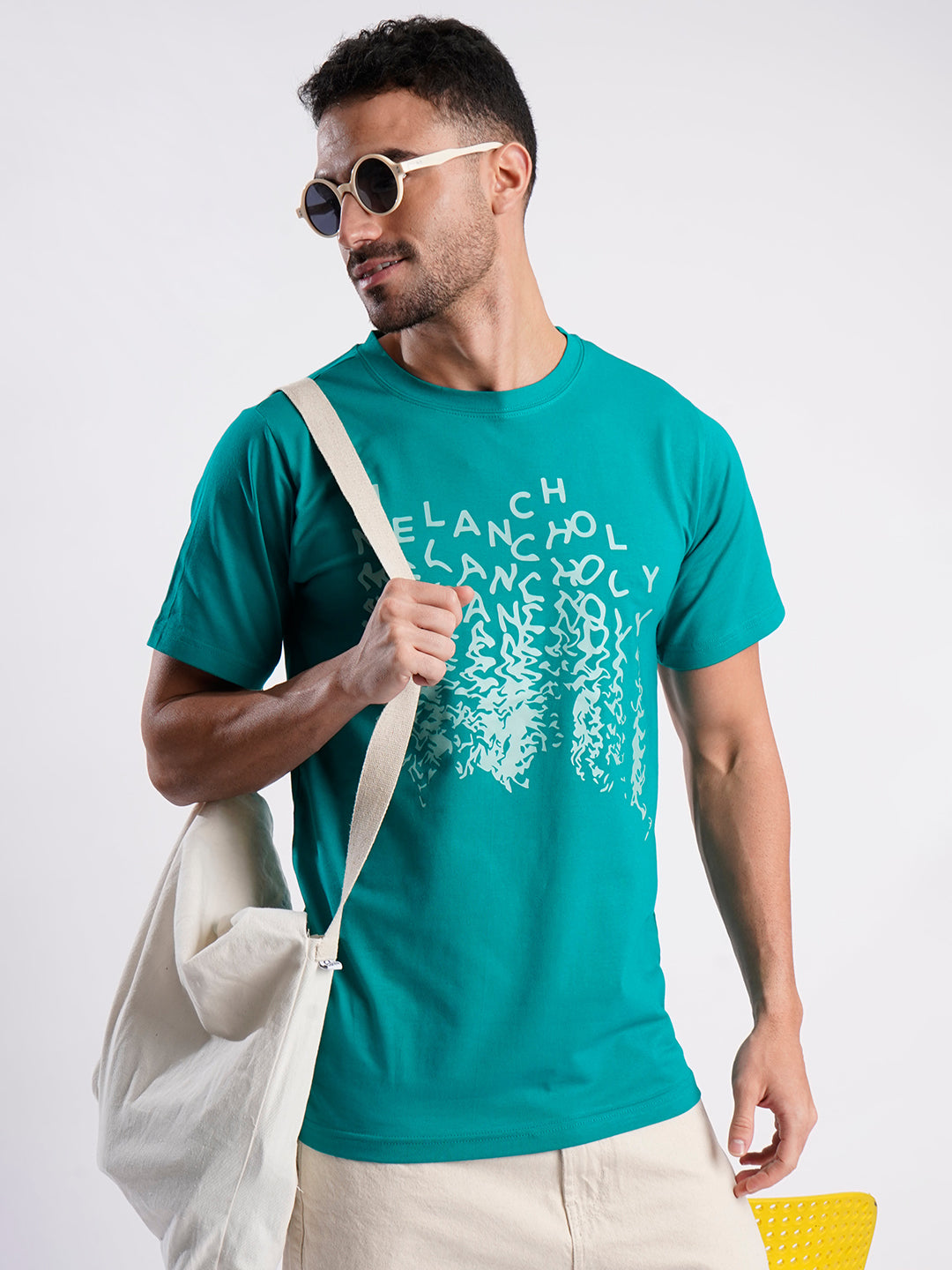 Man Green Cotton Lycra Typography Print T Shirt