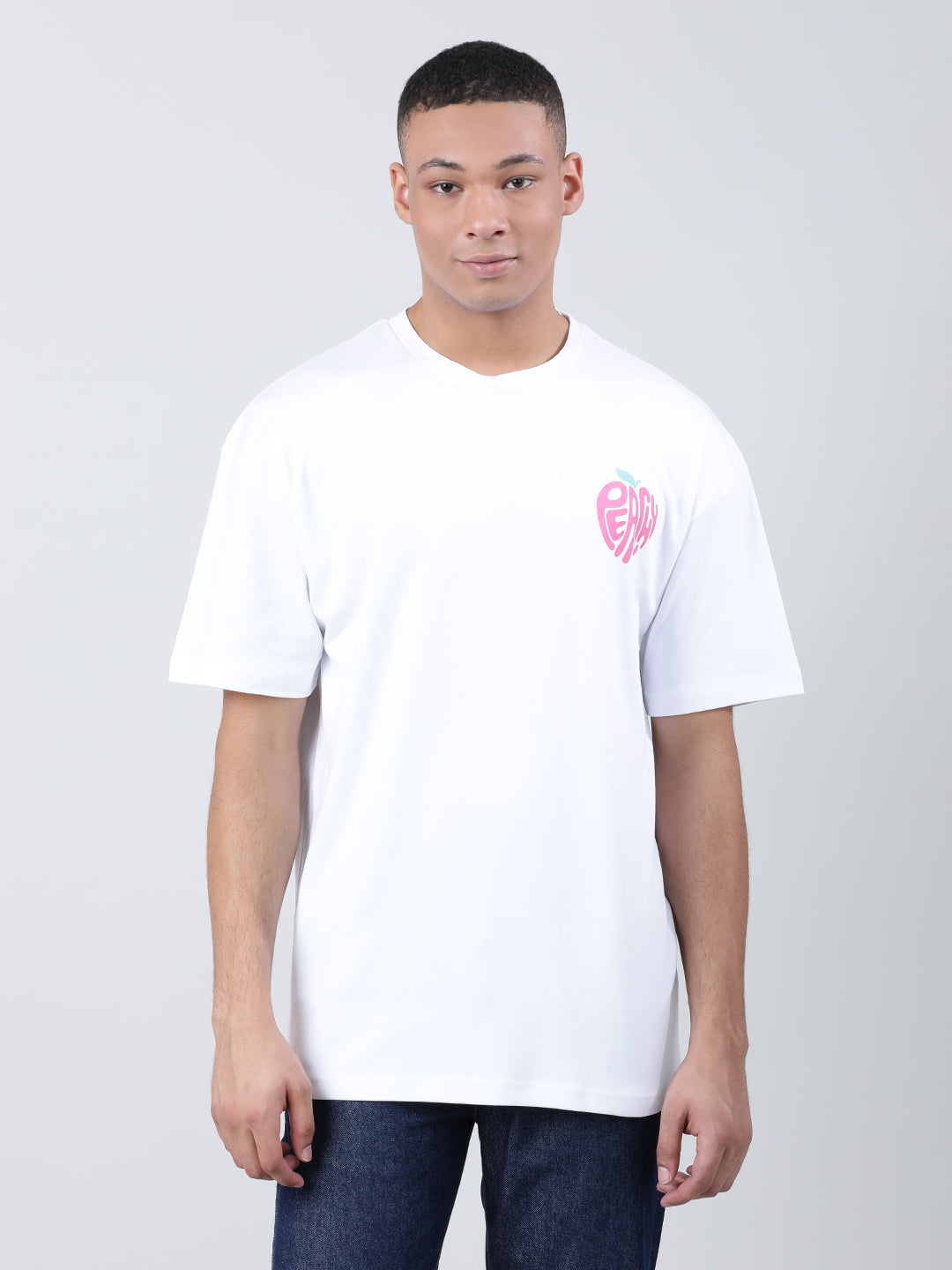 Men White Graphic Print Oversized T-Shirt with Front & Back Print