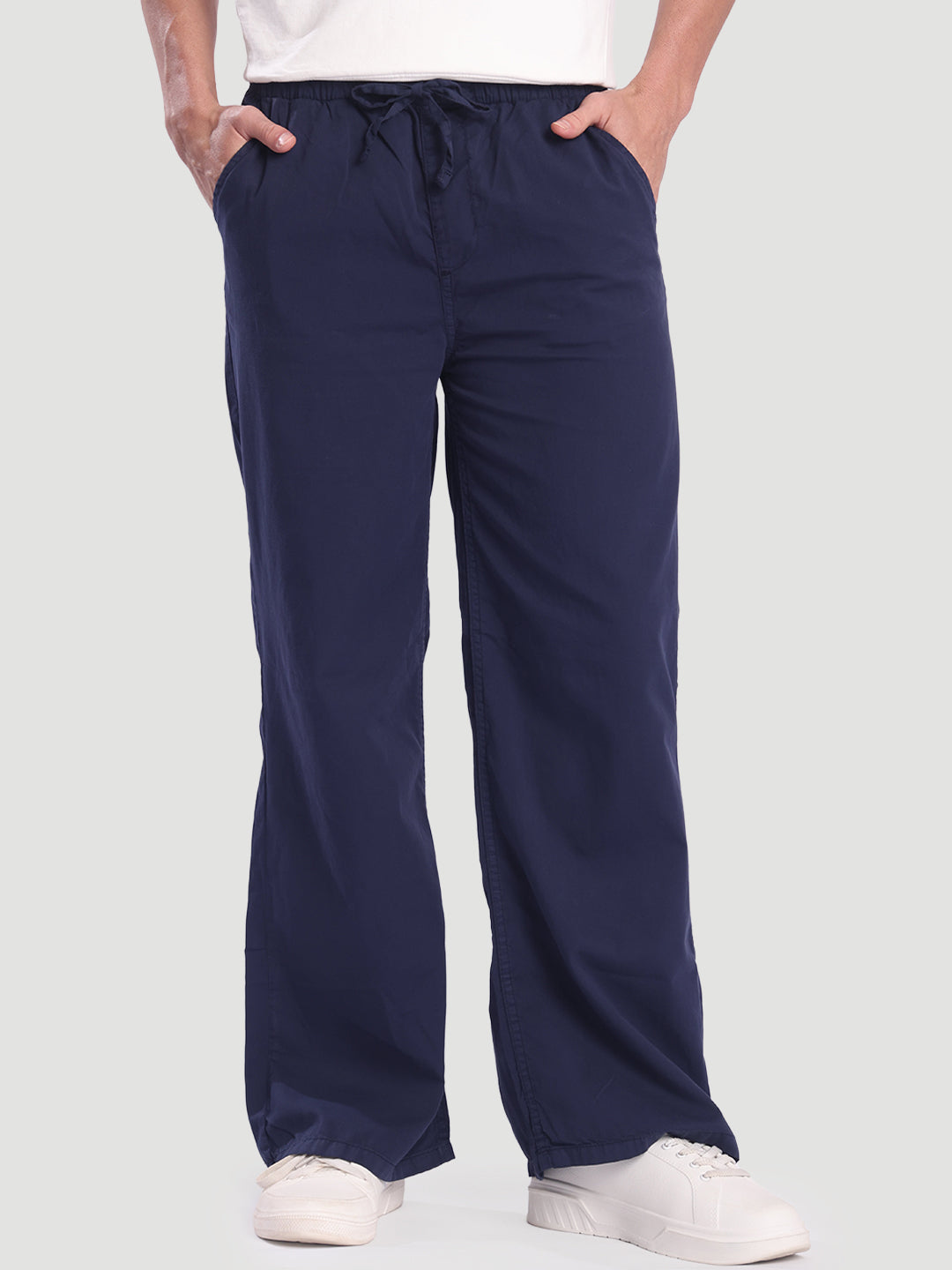 Men Blue Wide Leg Trousers