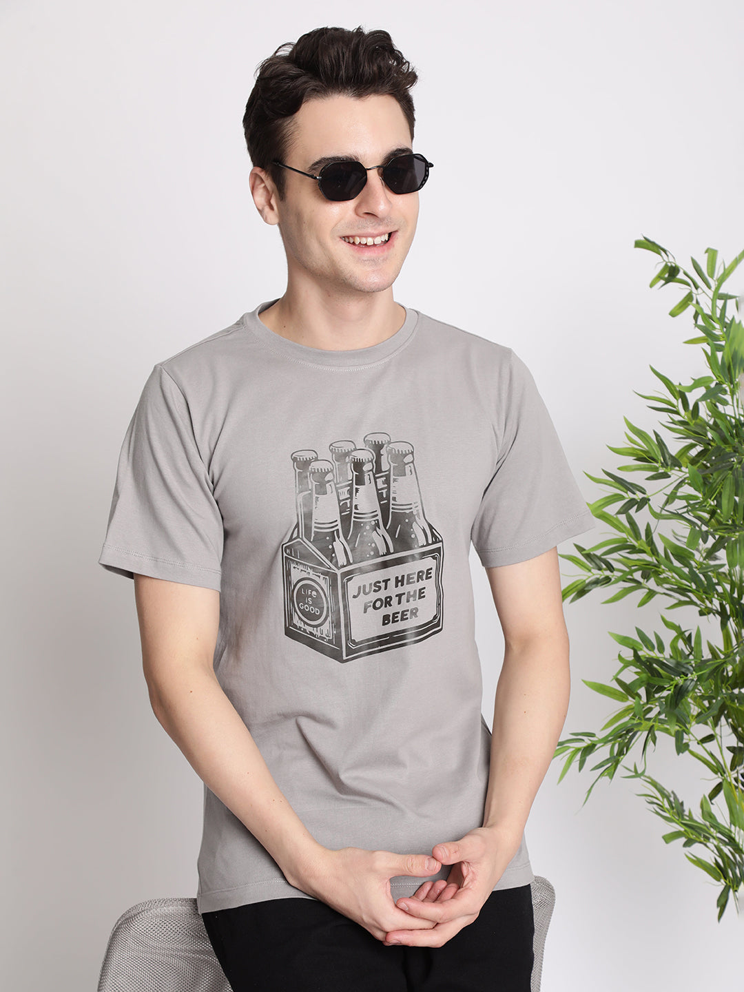 Men 'Just Here For the Beer' Graphic Printed Tshirt