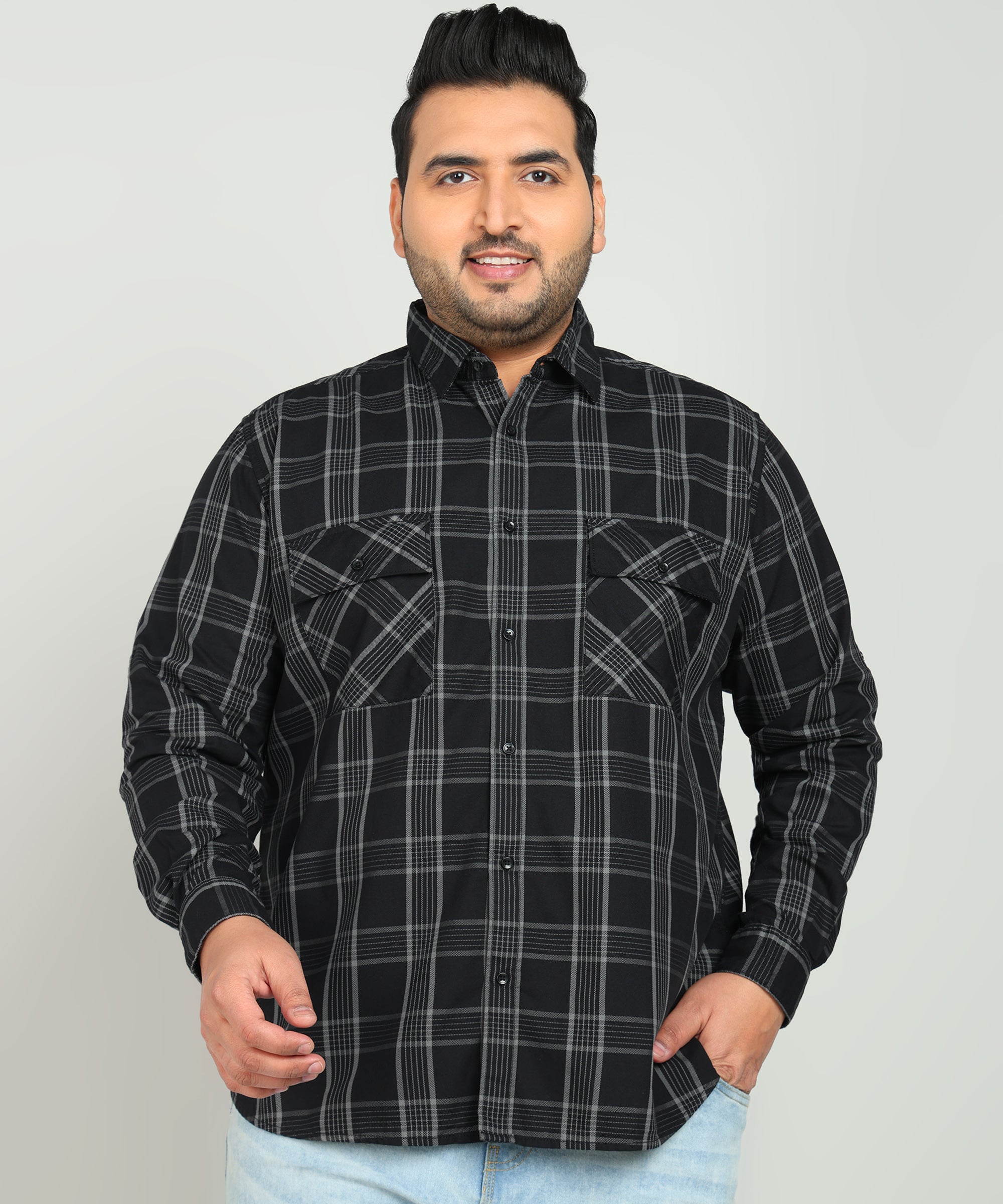 Men Black Regular Fit Checked Casual Shirt