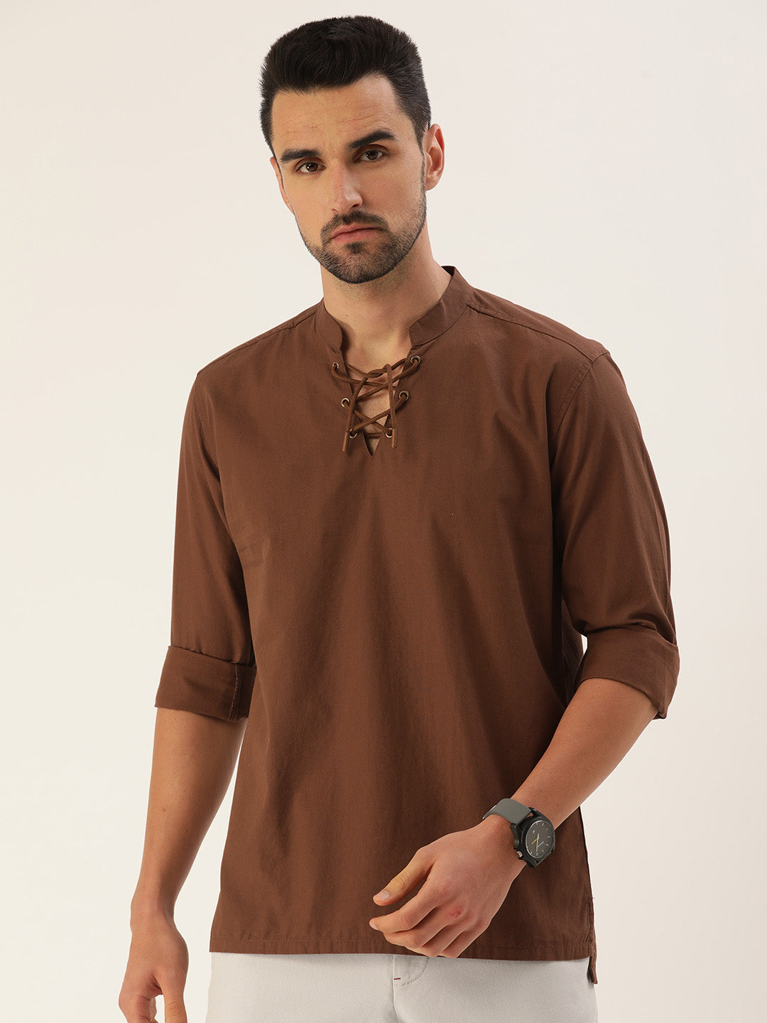 Men Brown Slim Fit Solid Kurta