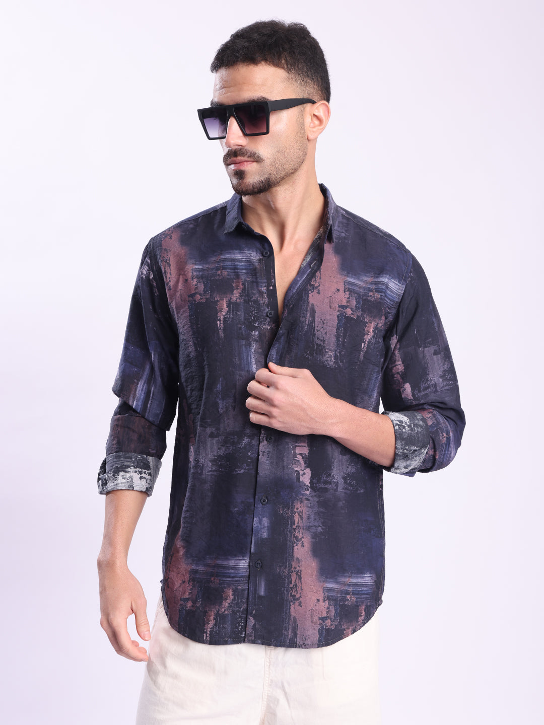 Men Purple Abrstact Print Casual Shirt