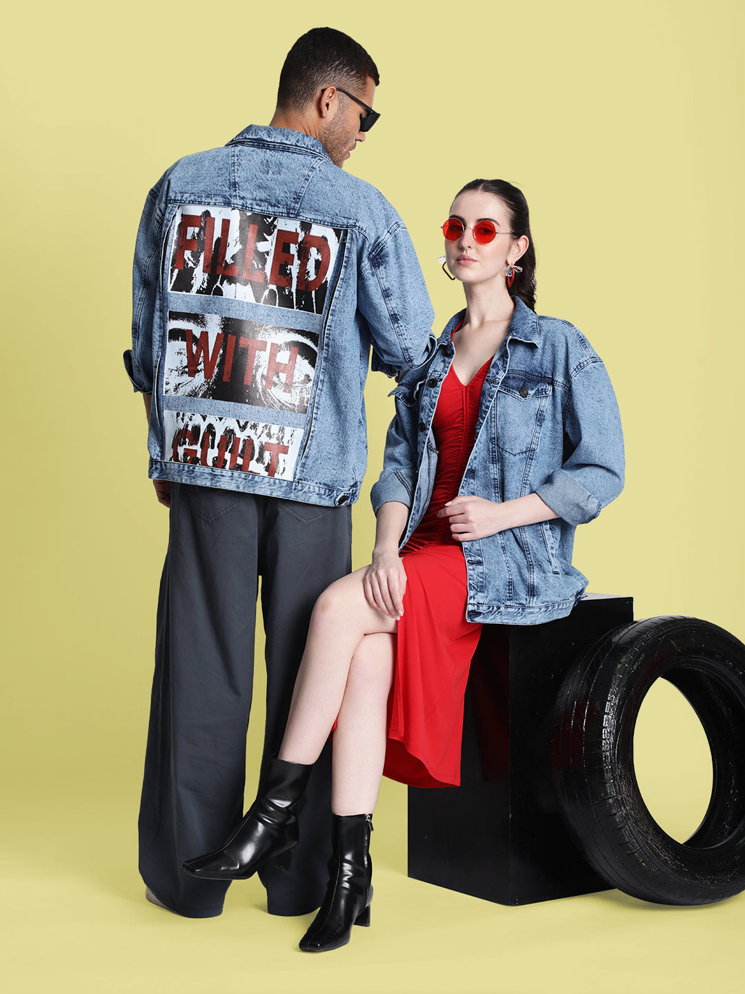 Gender-Fluid Mood Switch Oversized Denim Jacket with Detachable Back Panel