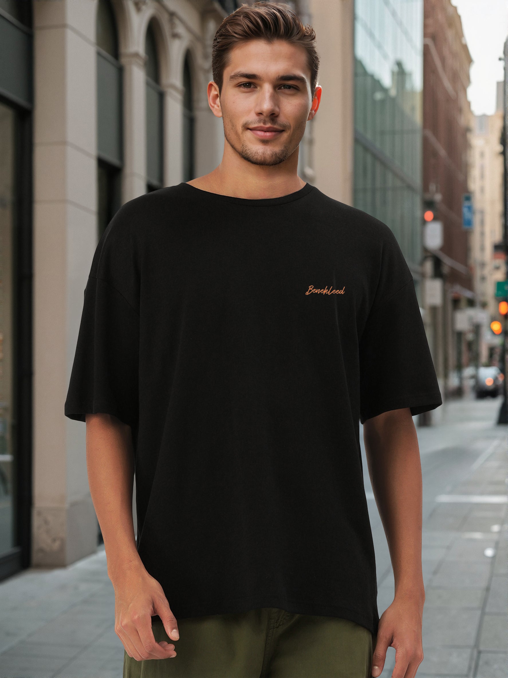 Men Black Oversize Embroided T Shirt