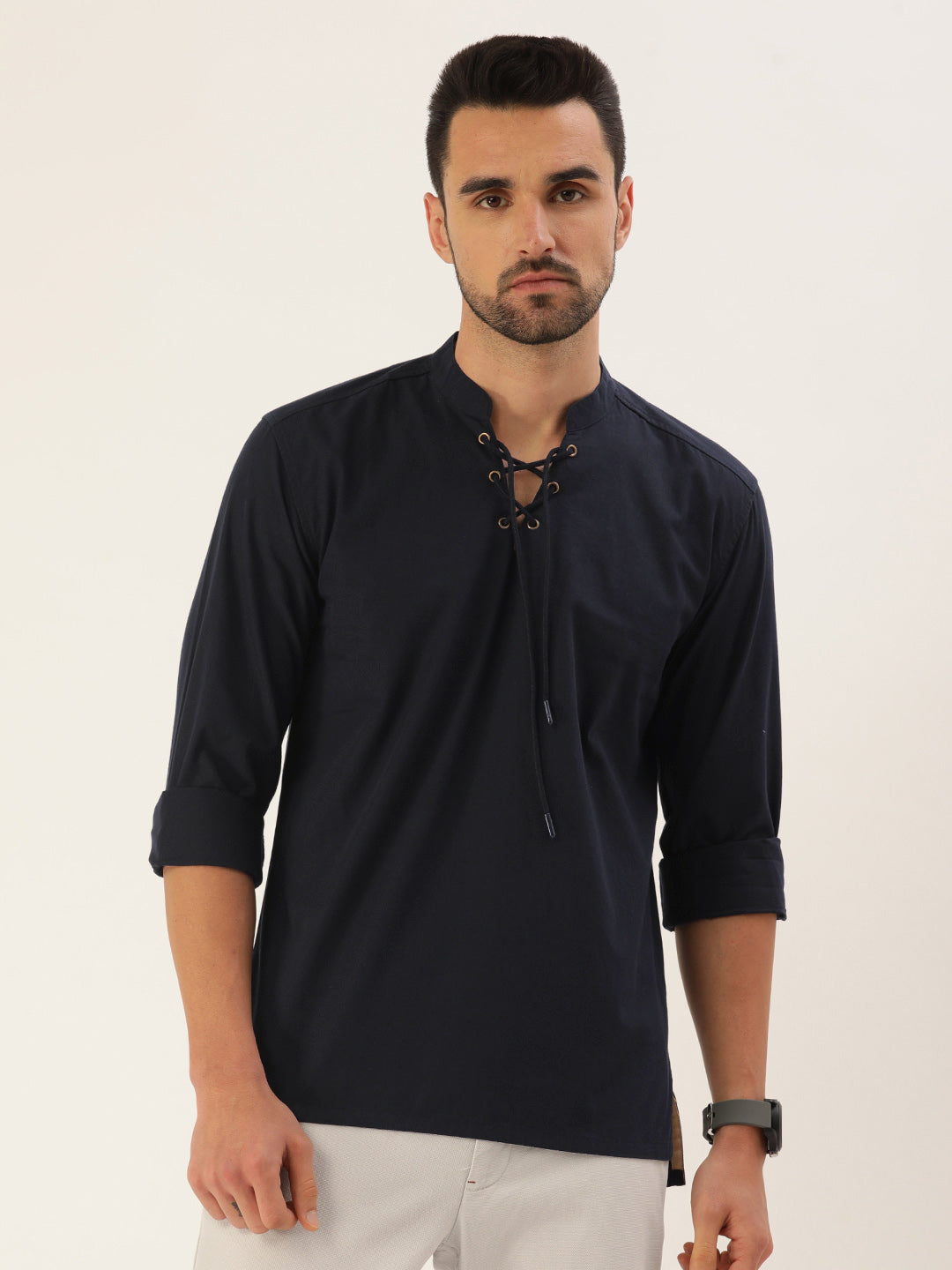 Men Navy Slim Fit Solid Kurta