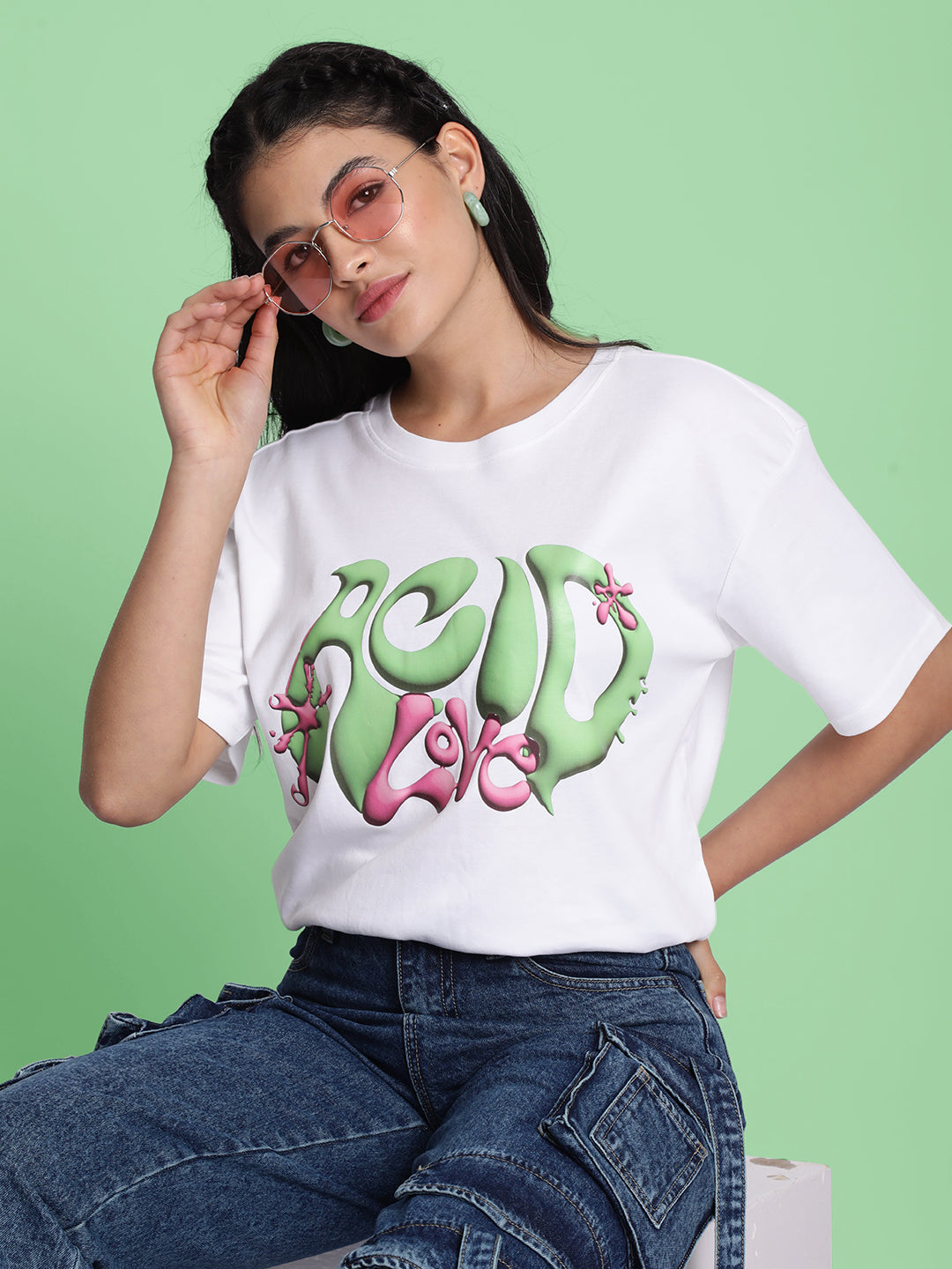 Women 'Acid Love' Typography Printed Oversized T-Shirt