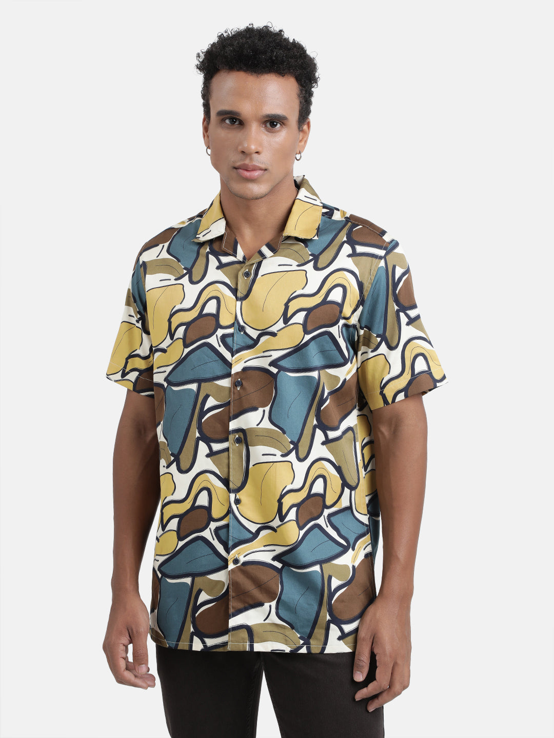 Men Mustard Digital Print Half Sleeves Casual Shirt