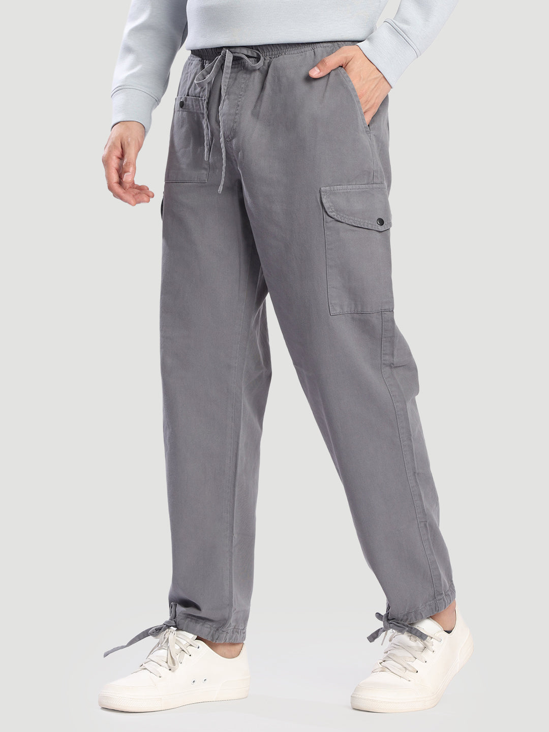 Men Grey Multi-Pocket Cargo Trousers