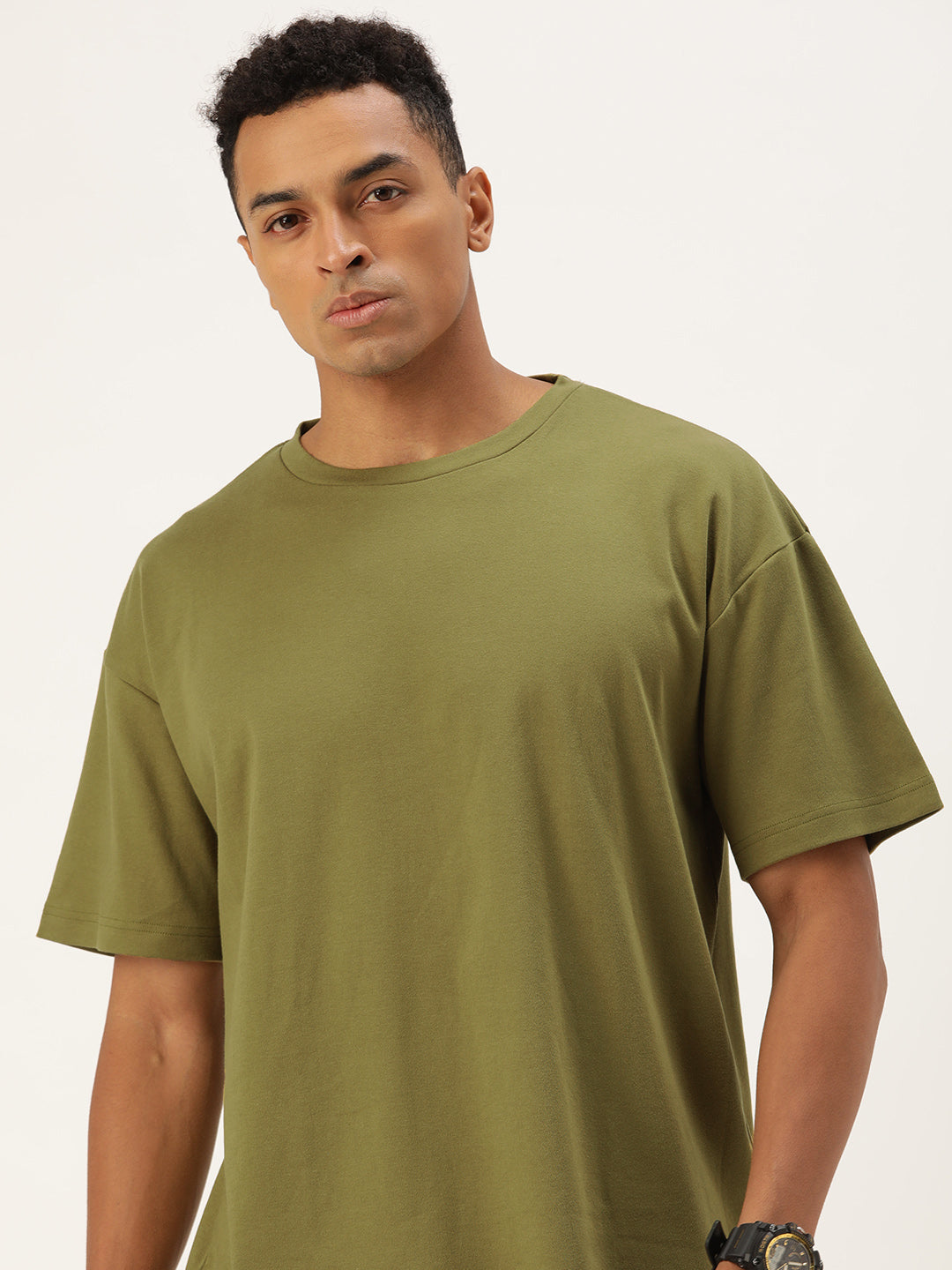 Men Green Olive Oversized Solid T-Shirt