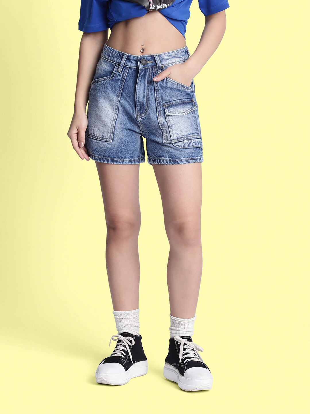 Women Relaxed Denim Cargo Shorts