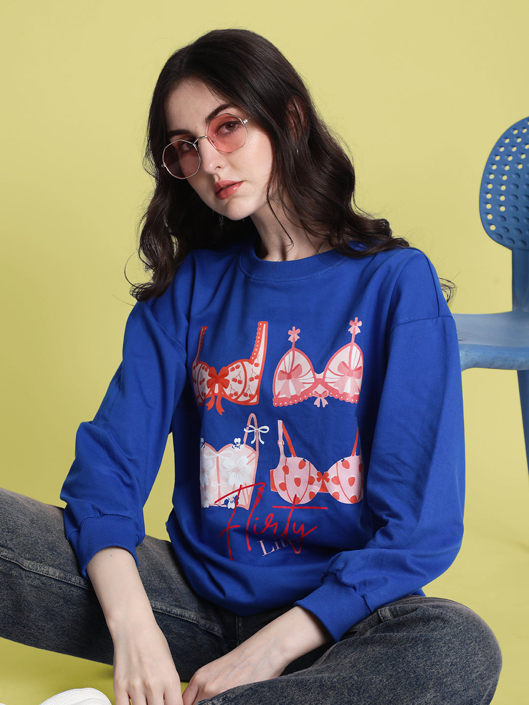 Women Royal Blue Graphic Print Sweatshirt