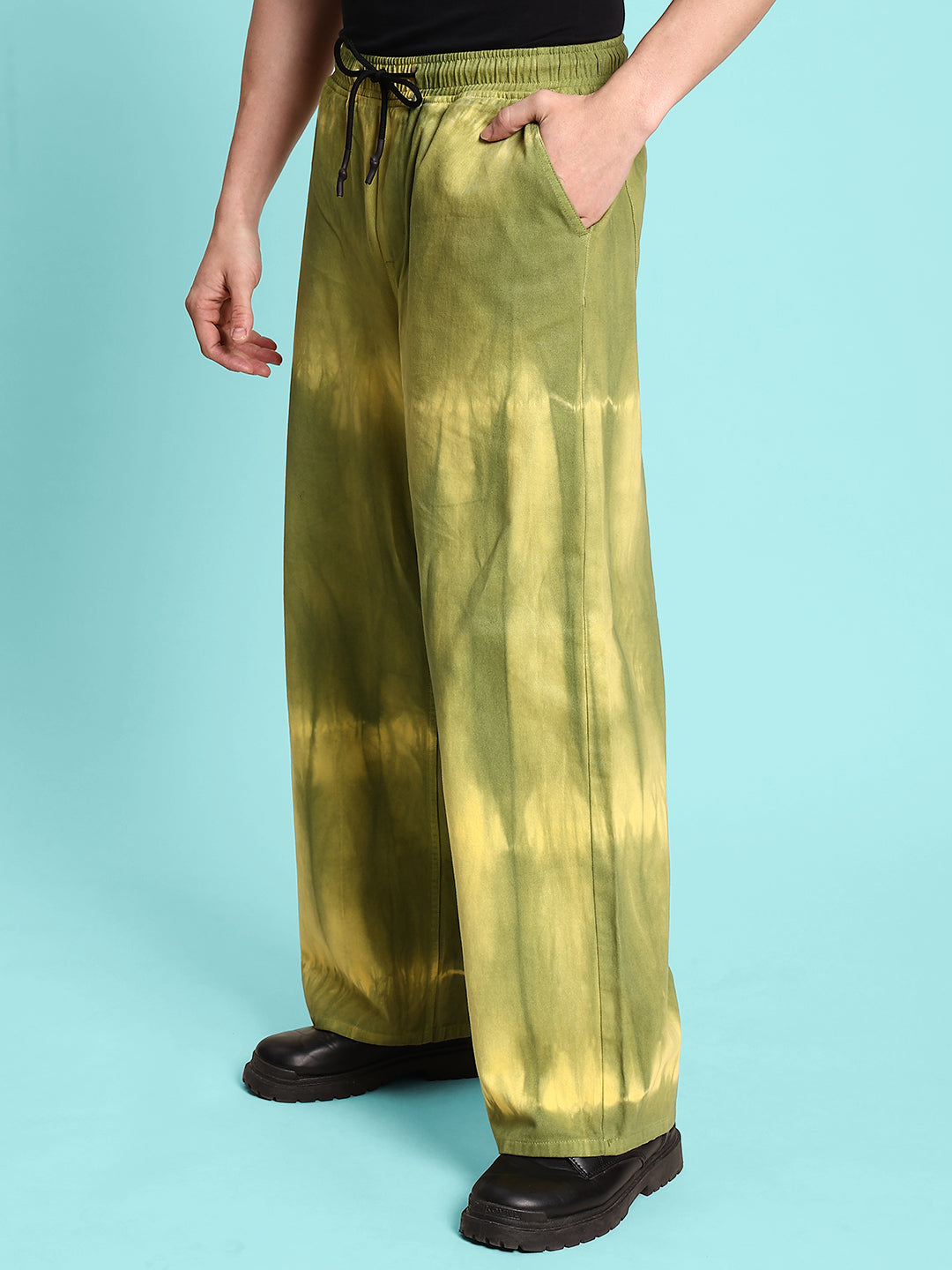 Men's Trendy Green and Yellow Tie & Dye Loose Balloon Trousers