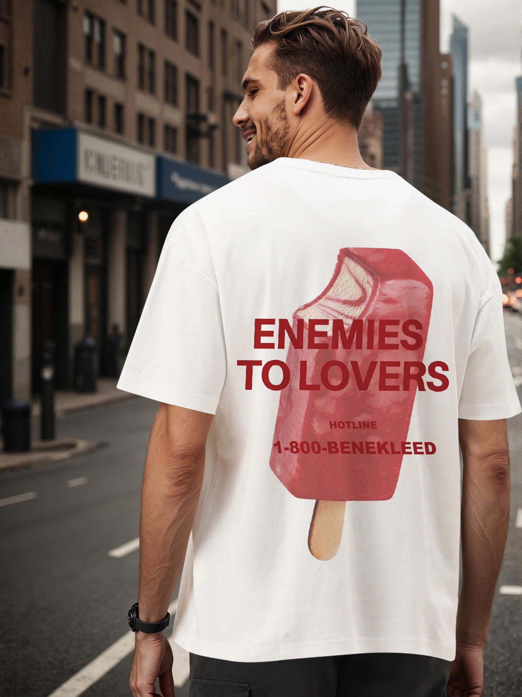 Men White Graphic Print Oversize T Shirt