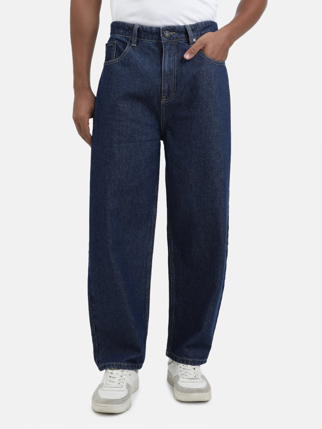 Men Blue Baggy Fit Solid Jeans